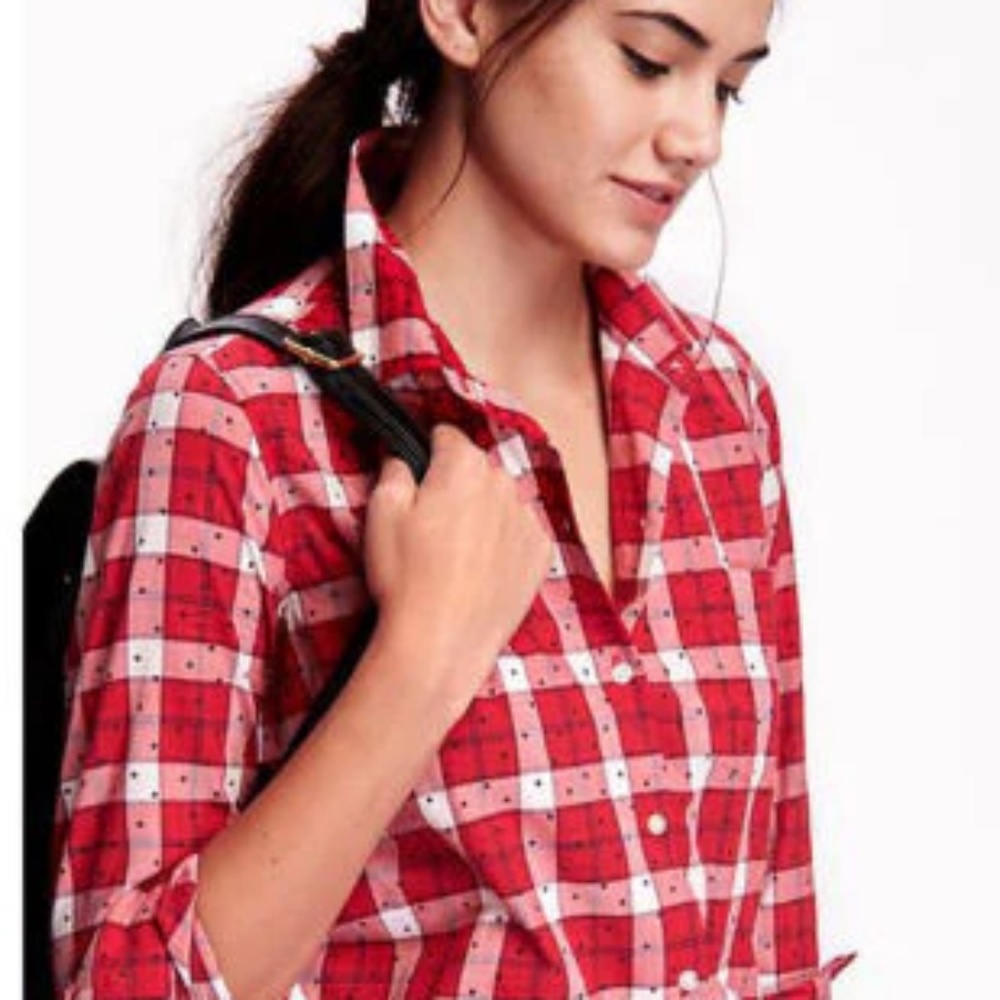 Medium Tall Old Nany Women Classic Plaid 100% Cotton Poplin Long Sleeve Button